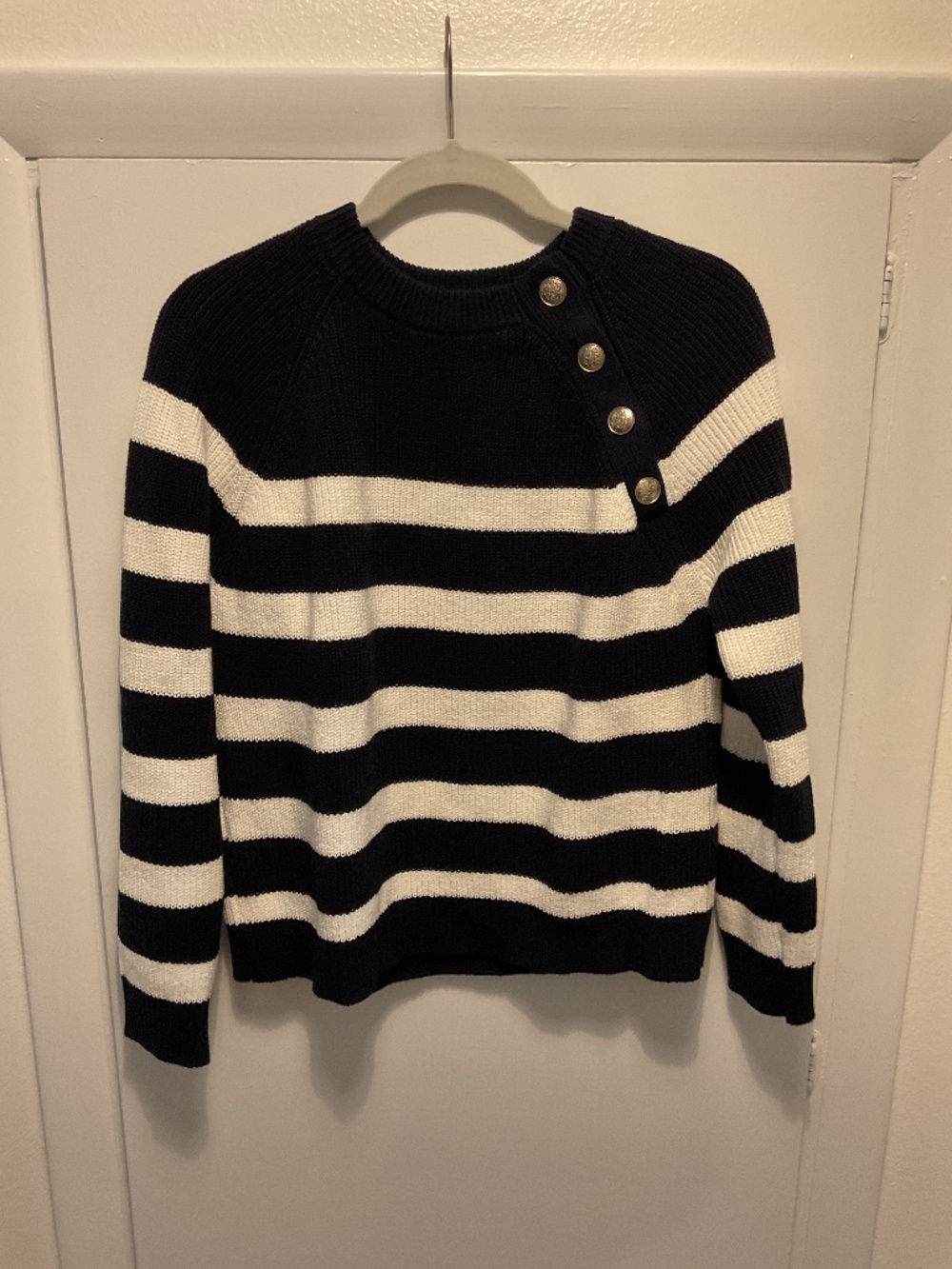 Sezane Gary Jumper, Navy and Ecru Stripe, Size Small